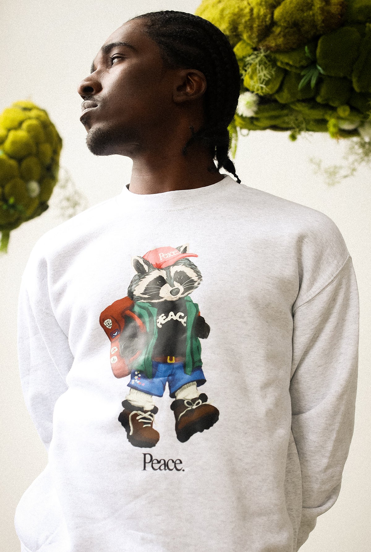 Vacances d'été Trash Teddy : Sweat-shirt à col rond Hiking Teddy - Gris cendré