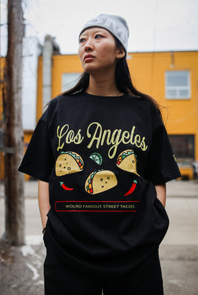 Los Angeles Food Scene Heavyweight T-Shirt - Black