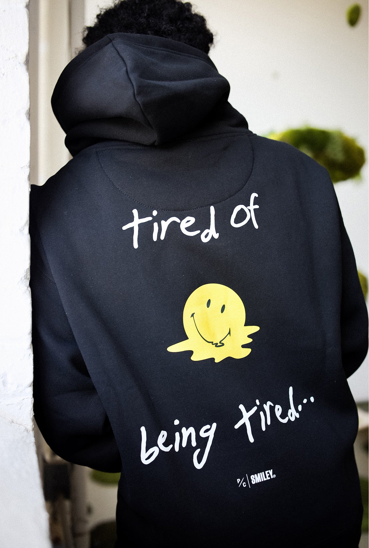 P/C x Smiley: Tired of Being Tired Heavyweight Hoodie - Black