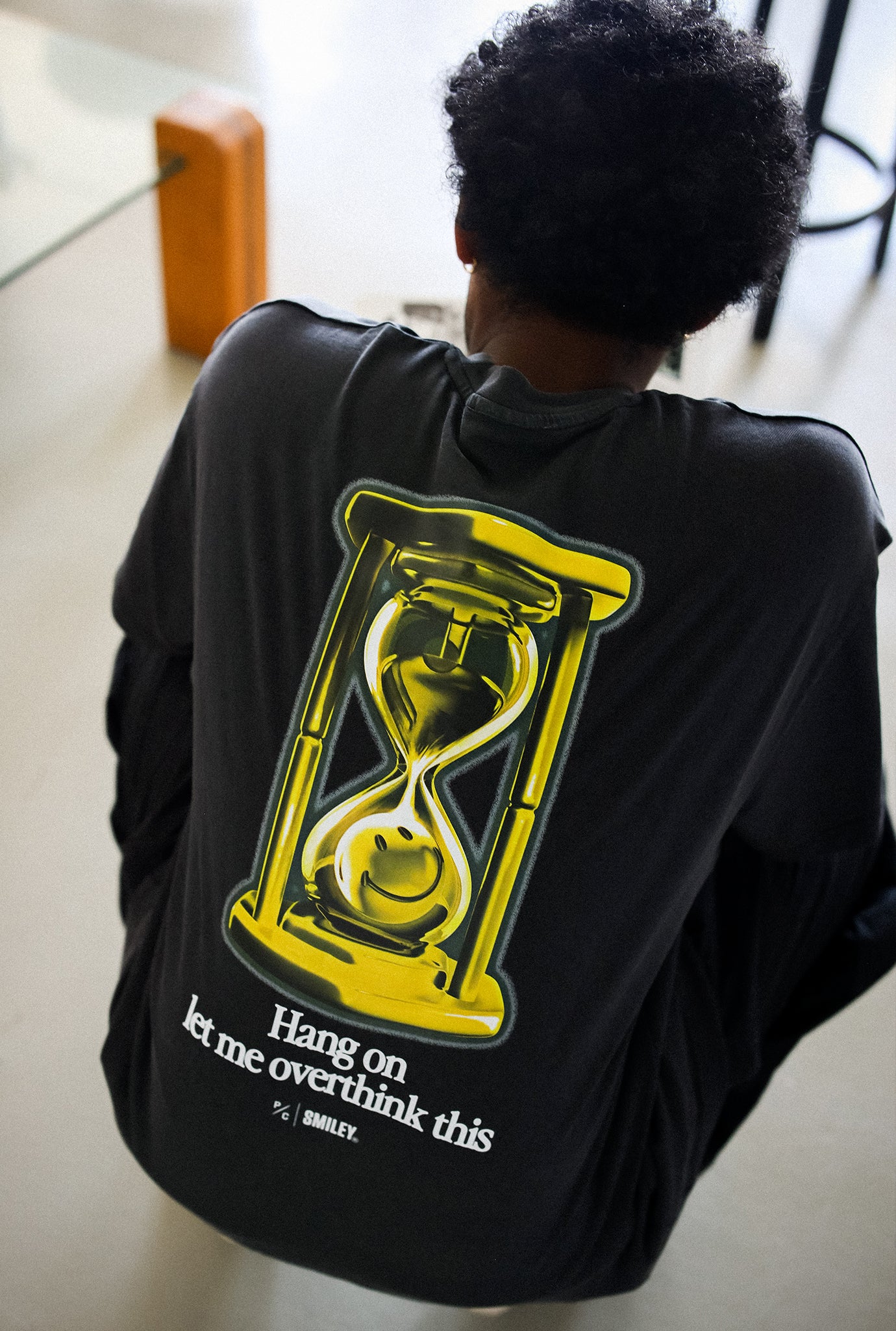 P/C x Smiley: Hang on Let me Overthink this Heavyweight Garment Dyed T-Shirt - Black