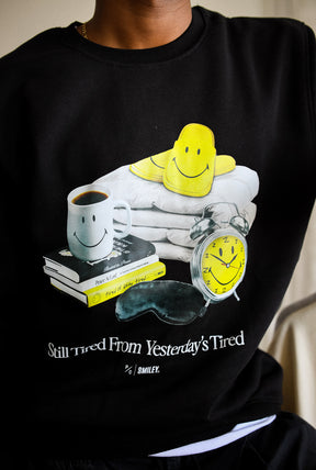P/C x Smiley: Still Tired from Yesterday's Tired Crewneck - Black