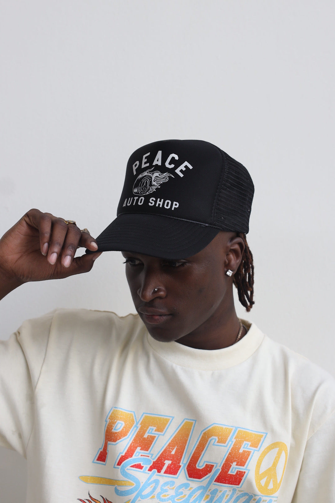 Peace Auto Shop Trucker Hat - Black