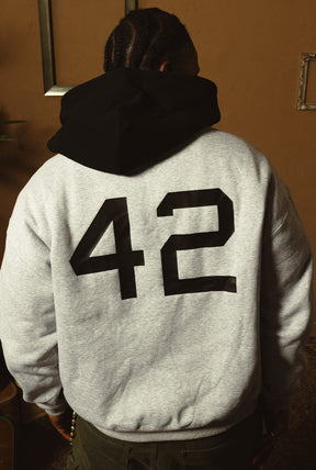 P/C x Jackie Robinson: Farbblock-Hoodie (schwer) – Aschgrau/Schwarz
