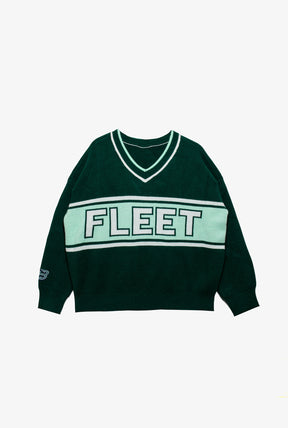 Boston Fleet Womens V-Neck Knit Sweater - Forest Green