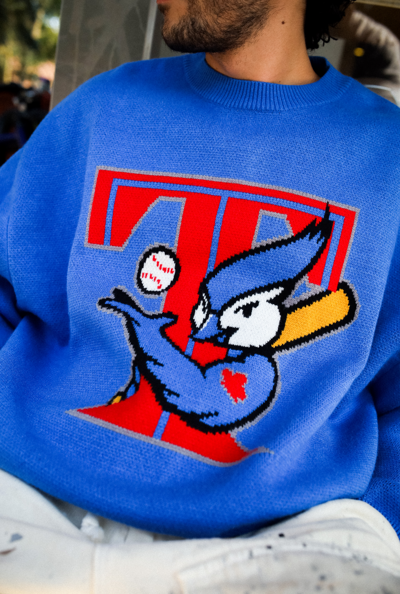 Pull vintage en maille des Blue Jays de Toronto - Bleu roi