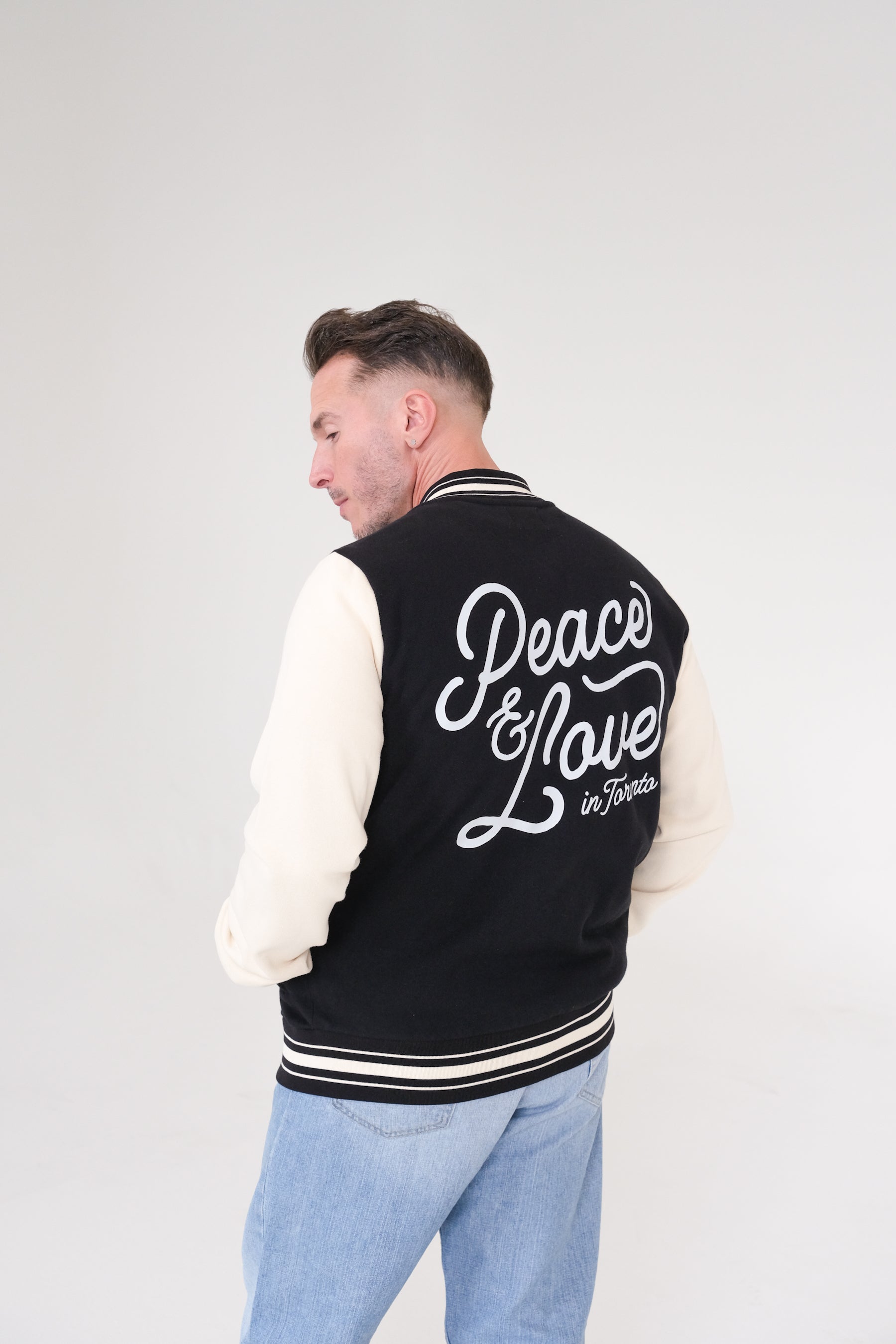 Peace & Love in Toronto Letterman Jacket - Black/Cream