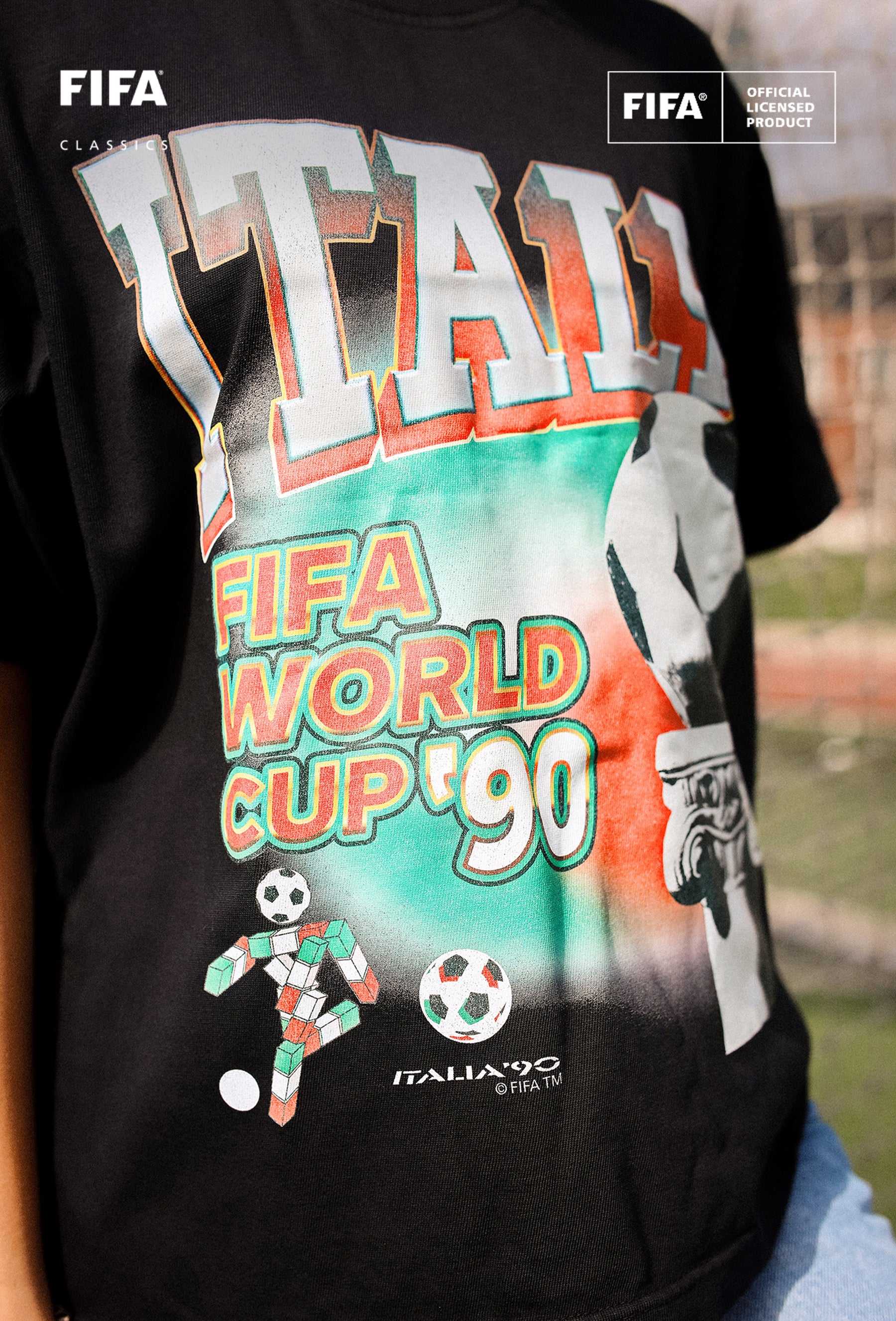 FIFA World Cup 1990™ Italy Photorealistic Heavyweight Garment Dyed T-Shirt - Black