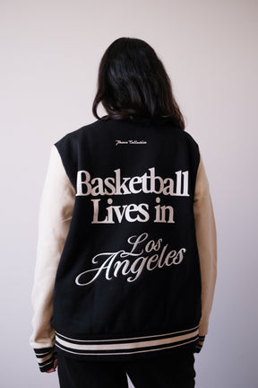 Basketball Lives in Los Angeles Letterman Jacket - Black/Cream