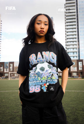 Camiseta de peso pesado fotorealista de la Copa Mundial de la FIFA 1998™ Francia teñida en prenda - Negra