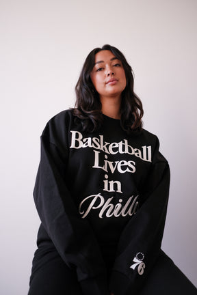 Basketball Lives in Philly Super Heavy Crewneck - Off Black