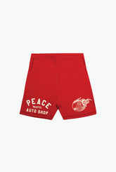 Peace Auto Shop Fleece Shorts - Red