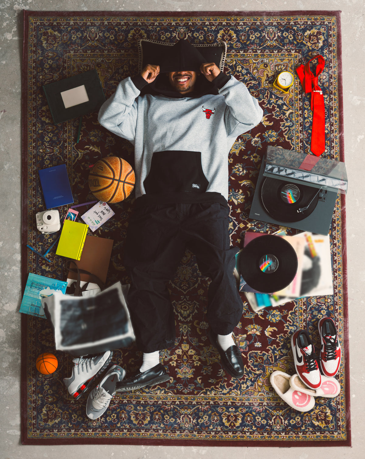 Sweat à capuche épais Chicago Bulls Colour Block - Noir/Gris chiné