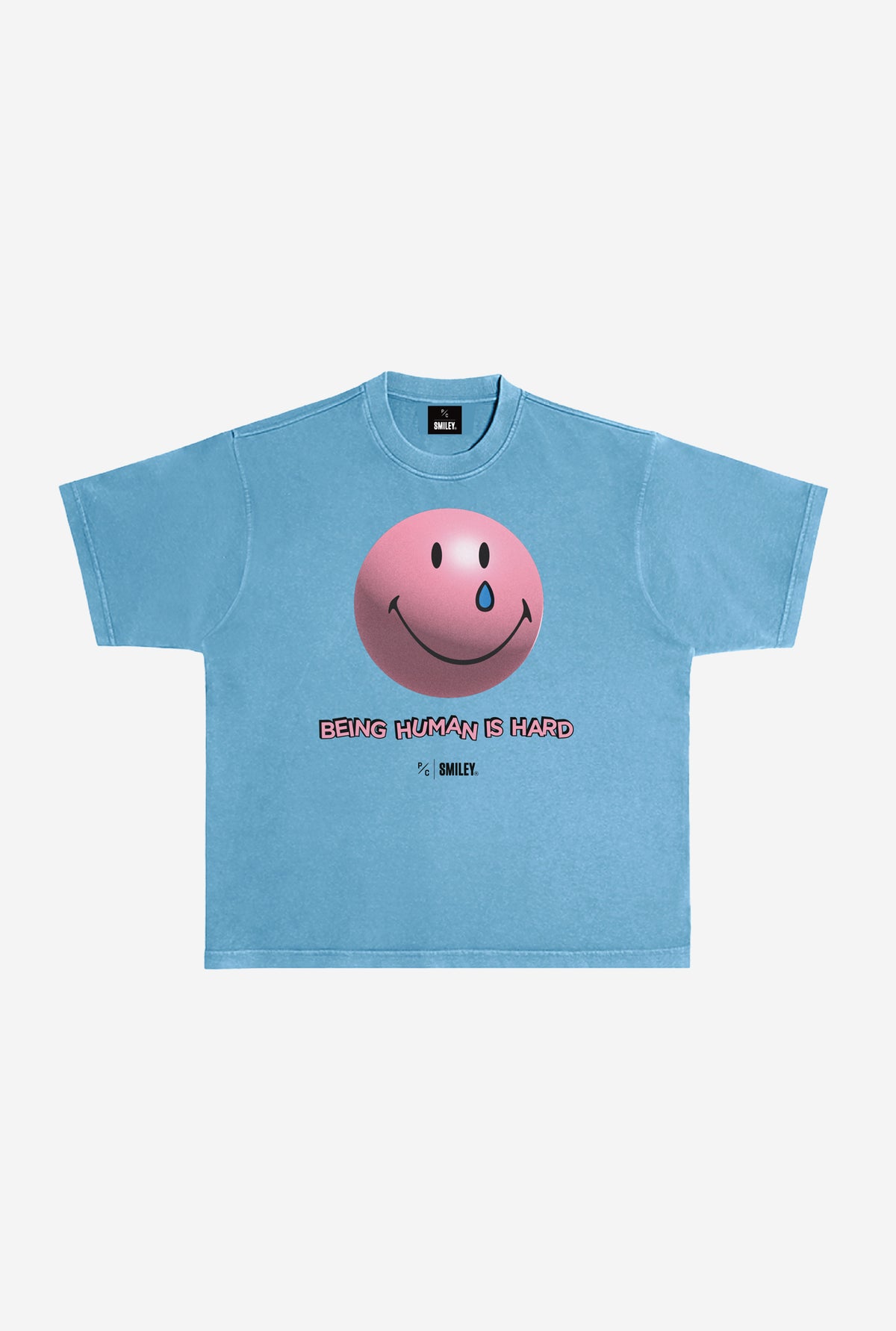 SMILEY: Being Human is Hard Heavyweight Garment Dyed T-Shirt - Pebble Blue
