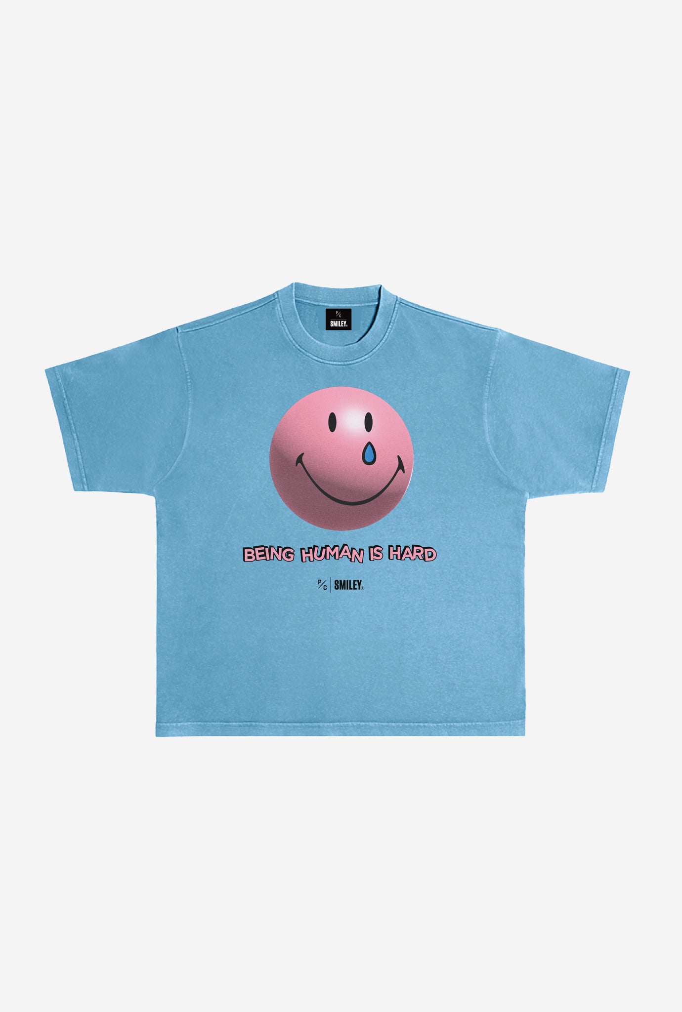 SMILEY: Being Human is Hard Heavyweight Garment Dyed T-Shirt - Pebble Blue