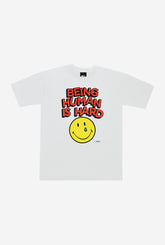 SMILEY: Being Human is Hard Heavyweight T-Shirt - White