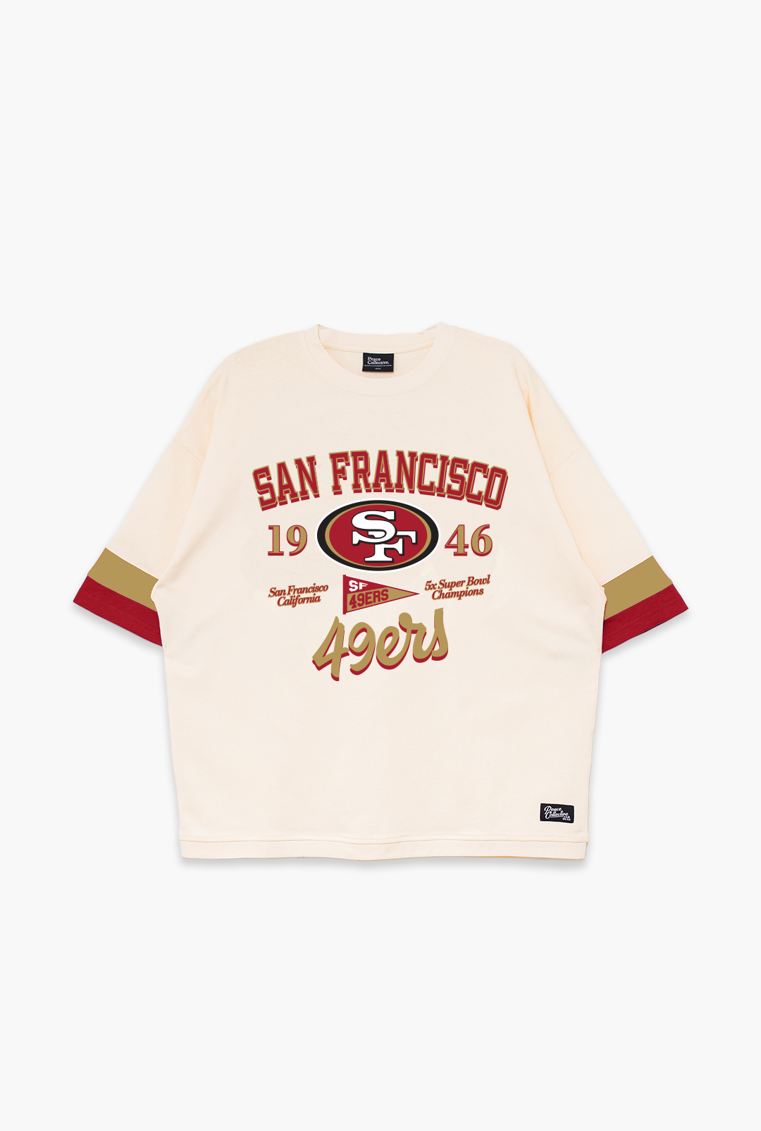 San Francisco 49ers Vintage Clubhouse Colour Blocked Heavyweight T-Shirt - Ivory