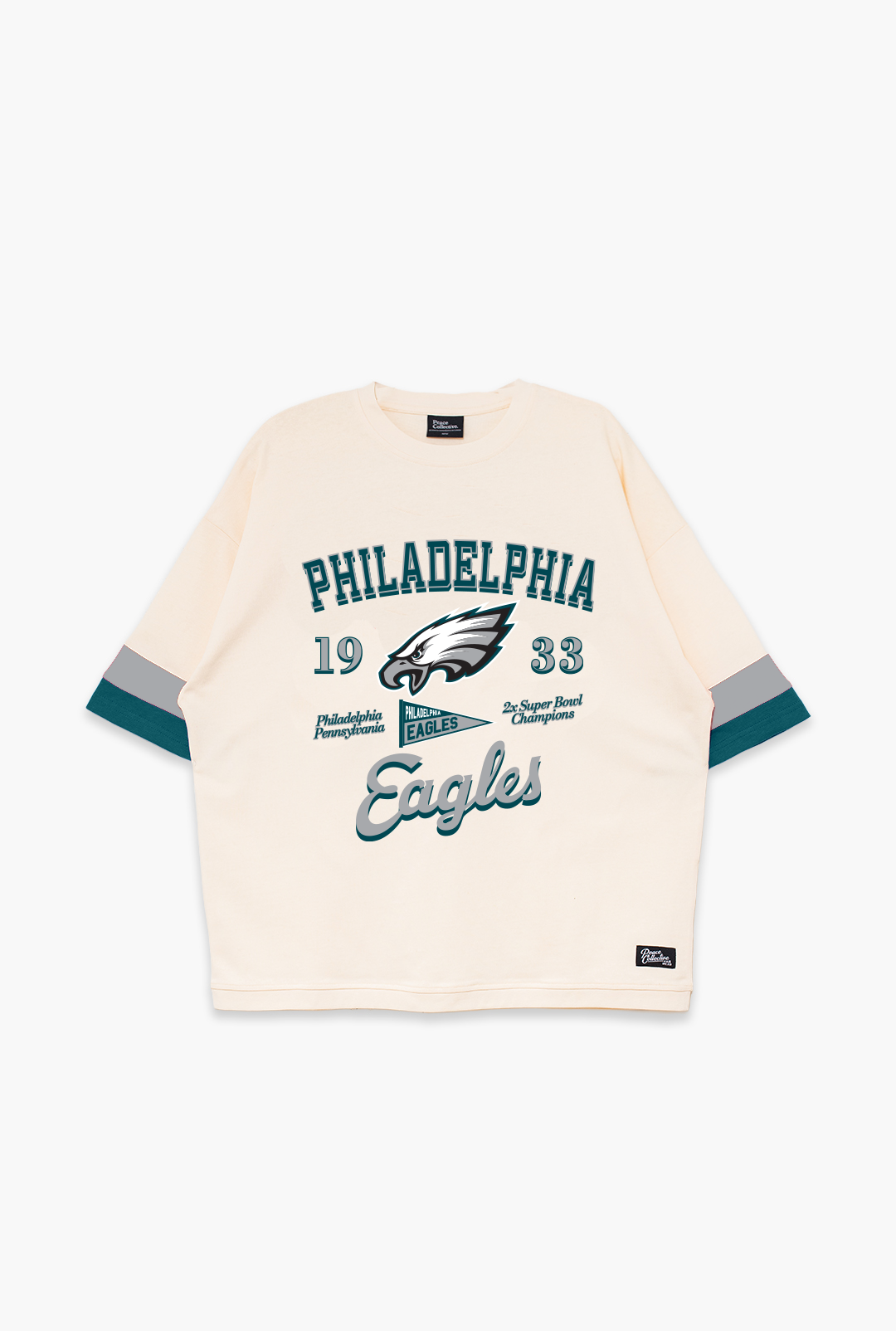 Philadelphia Eagles Vintage Clubhouse Colour Blocked Heavyweight T-Shirt - Ivory
