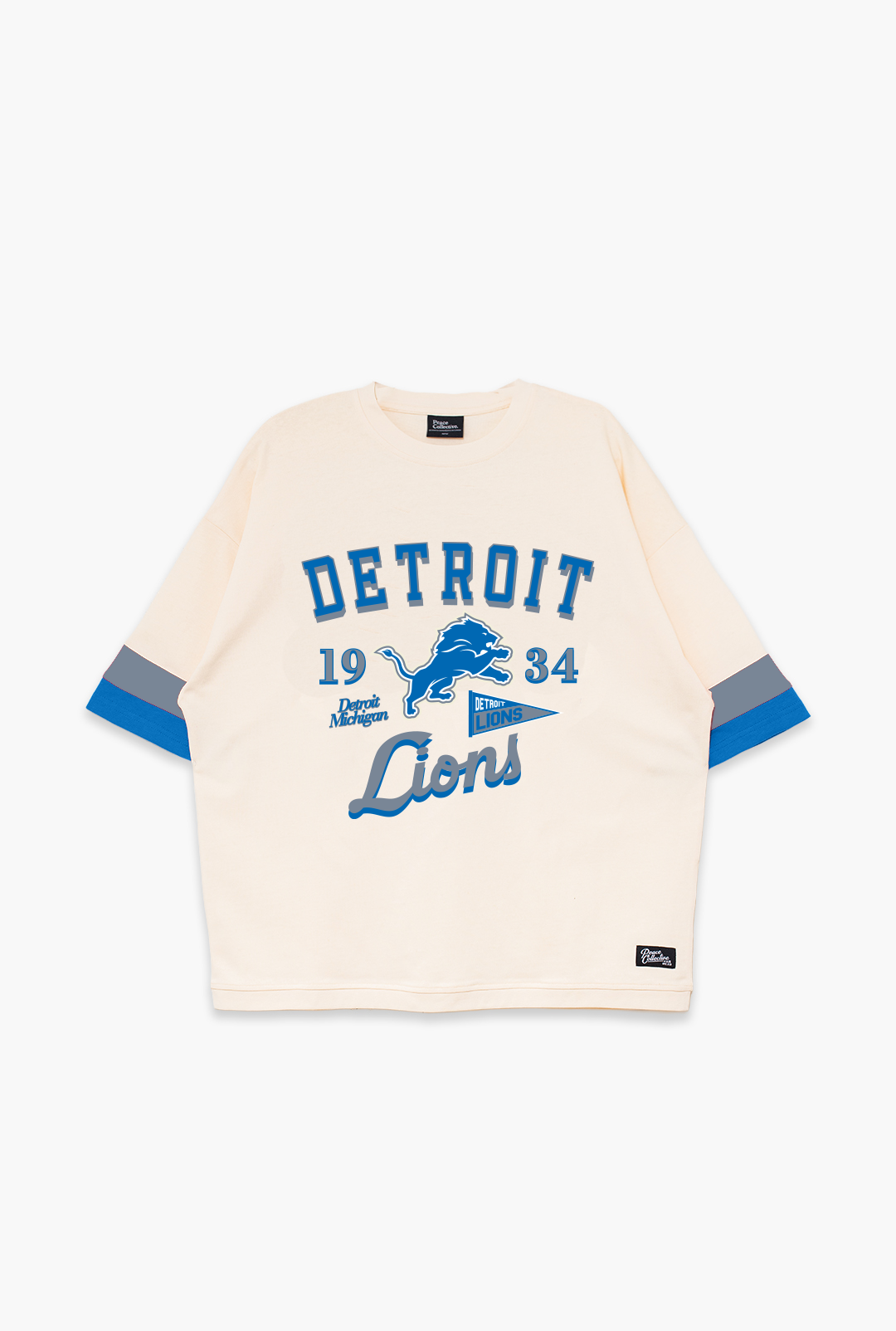 Detroit Lions Vintage Clubhouse Colour Blocked Heavyweight T-Shirt - Ivory