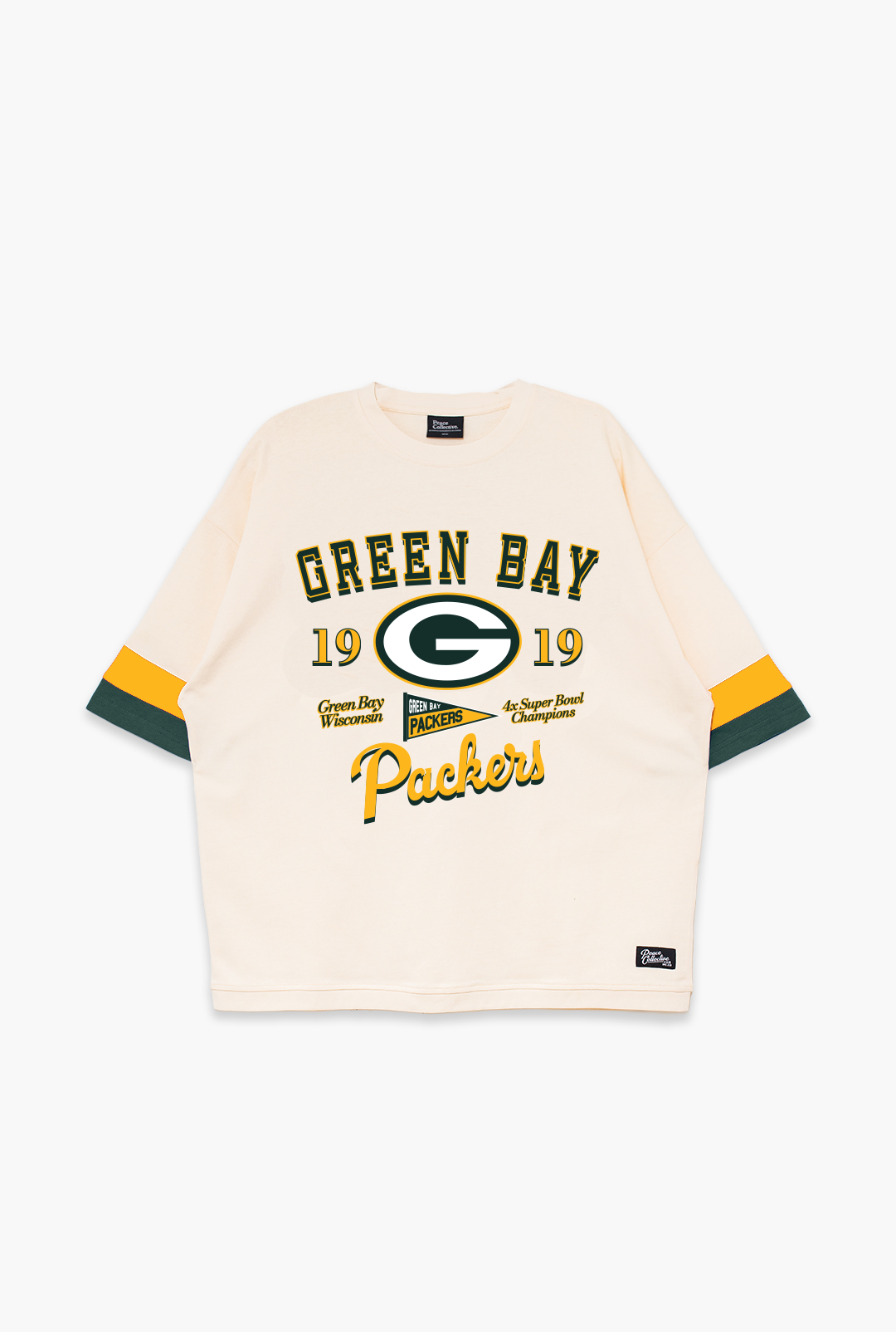 Green Bay Packers Vintage Clubhouse Colour Blocked Heavyweight T-Shirt - Ivory