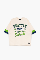 Seattle Seahawks Vintage Clubhouse Colour Blocked Heavyweight T-Shirt - Ivory