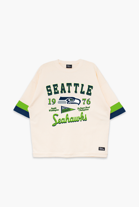 Seattle Seahawks Vintage Clubhouse Colour Blocked Heavyweight T-Shirt - Ivory