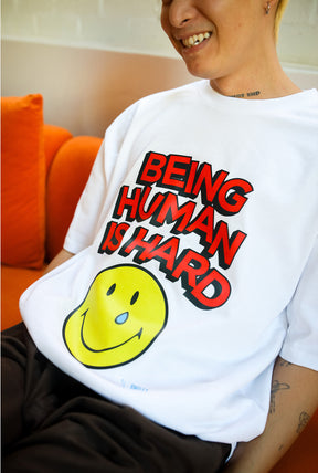 SMILEY: Being Human is Hard Heavyweight T-Shirt - White