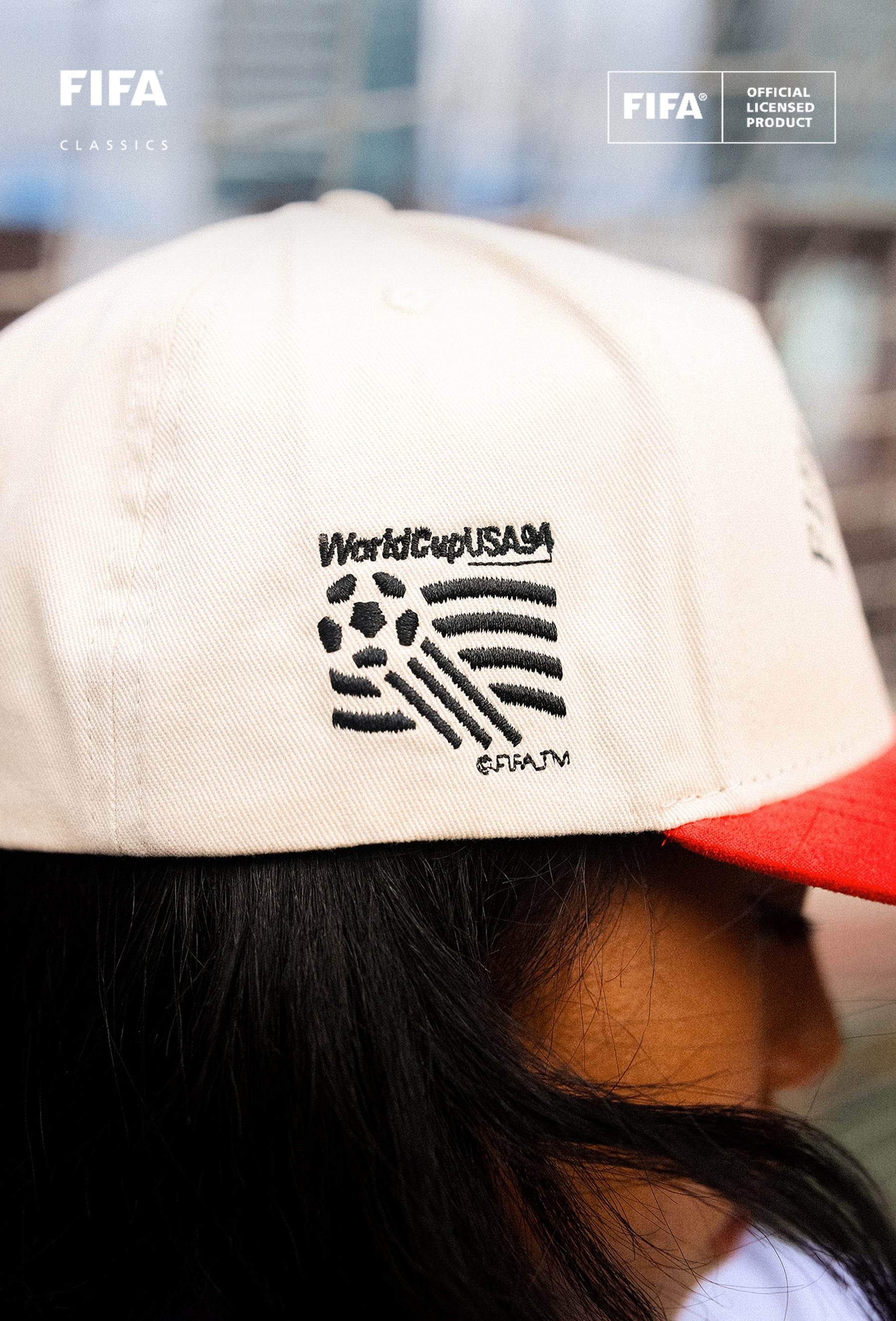 Casquette américaine en daim, Coupe du Monde de la FIFA 1994 - Ivoire/Rouge