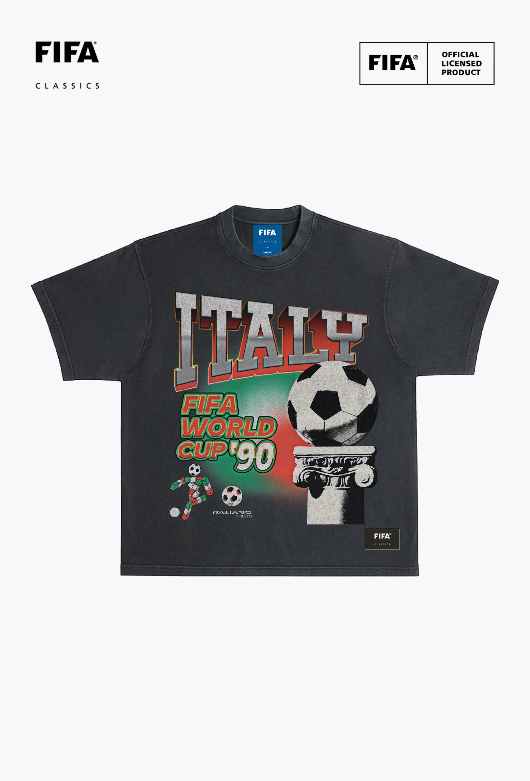 FIFA World Cup 1990™ Italy Photorealistic Heavyweight Garment Dyed T-Shirt - Black