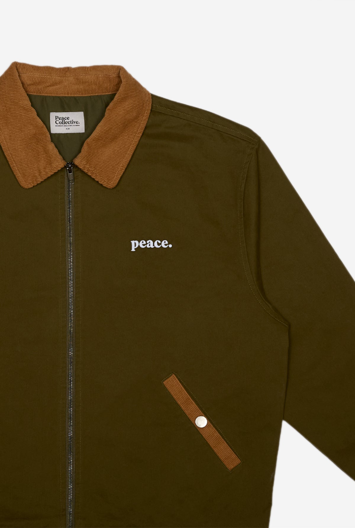 Peace Basics Corduroy Work Jacket - Olivine / Iced Coffee