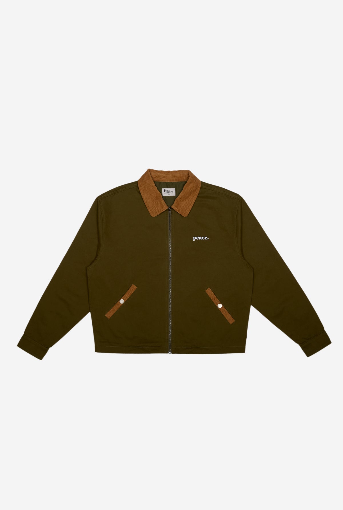 Peace Basics Corduroy Work Jacket - Olivine / Iced Coffee