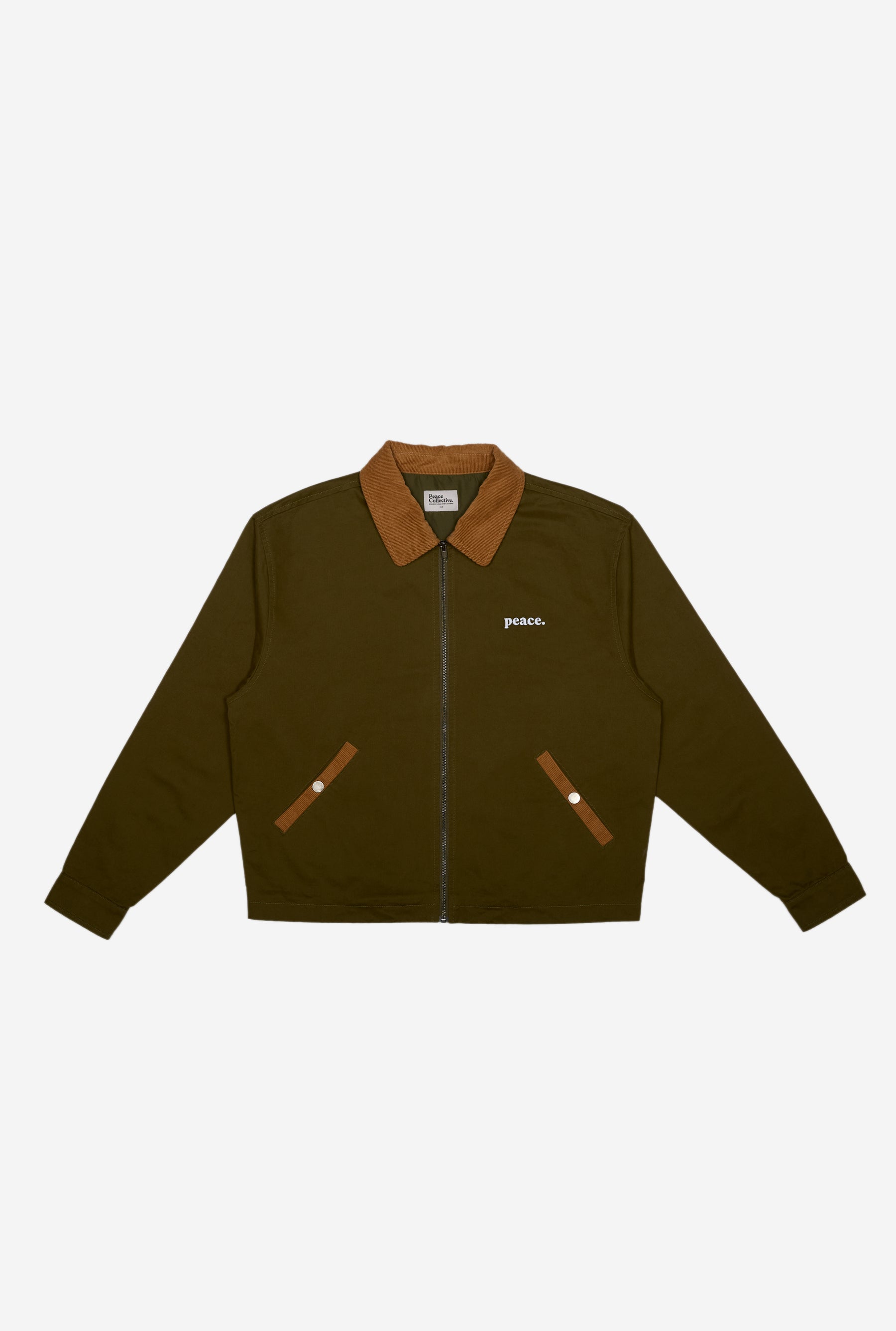 Peace Basics Corduroy Work Jacket - Olivine / Iced Coffee