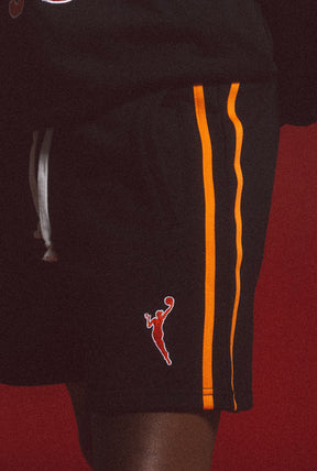 WNBA Striped Fleece Shorts - Black / Fire Orange