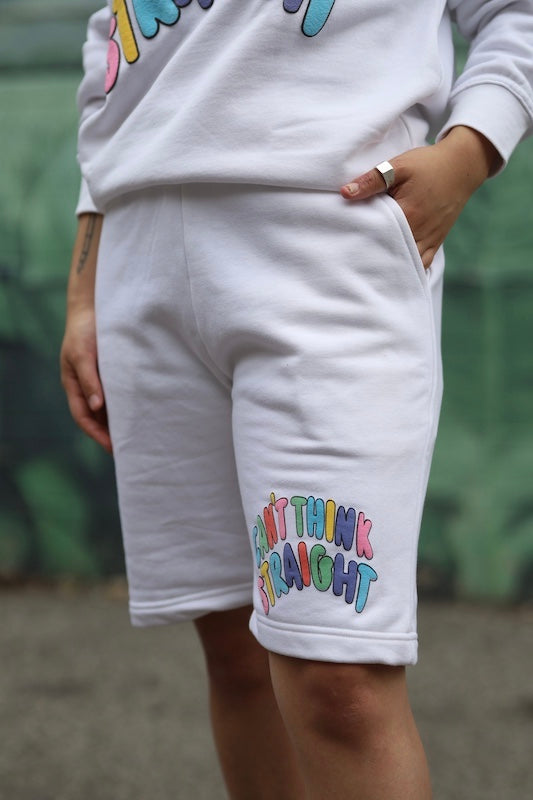 Can't Think Straight Fleece Shorts - White