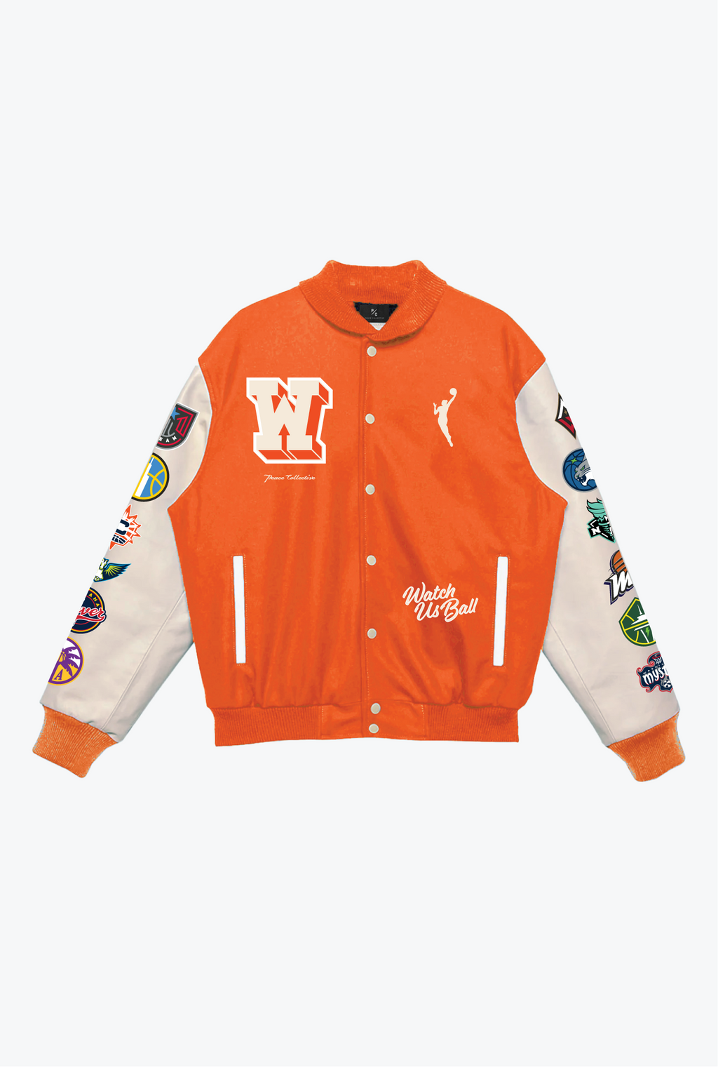 Women Run the Court Letterman Jacket Orange Ivory