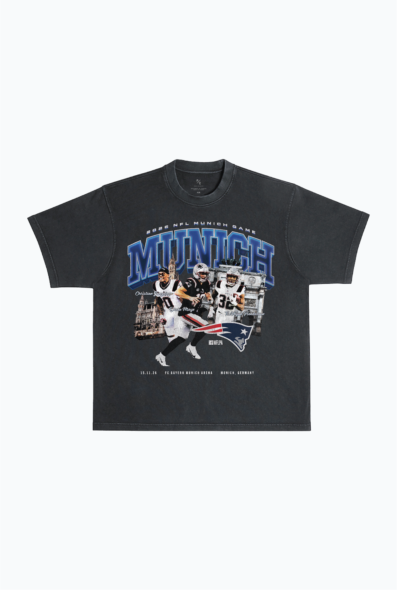 New England Patriots Munich Heavyweight Garment Dyed T-Shirt - Black