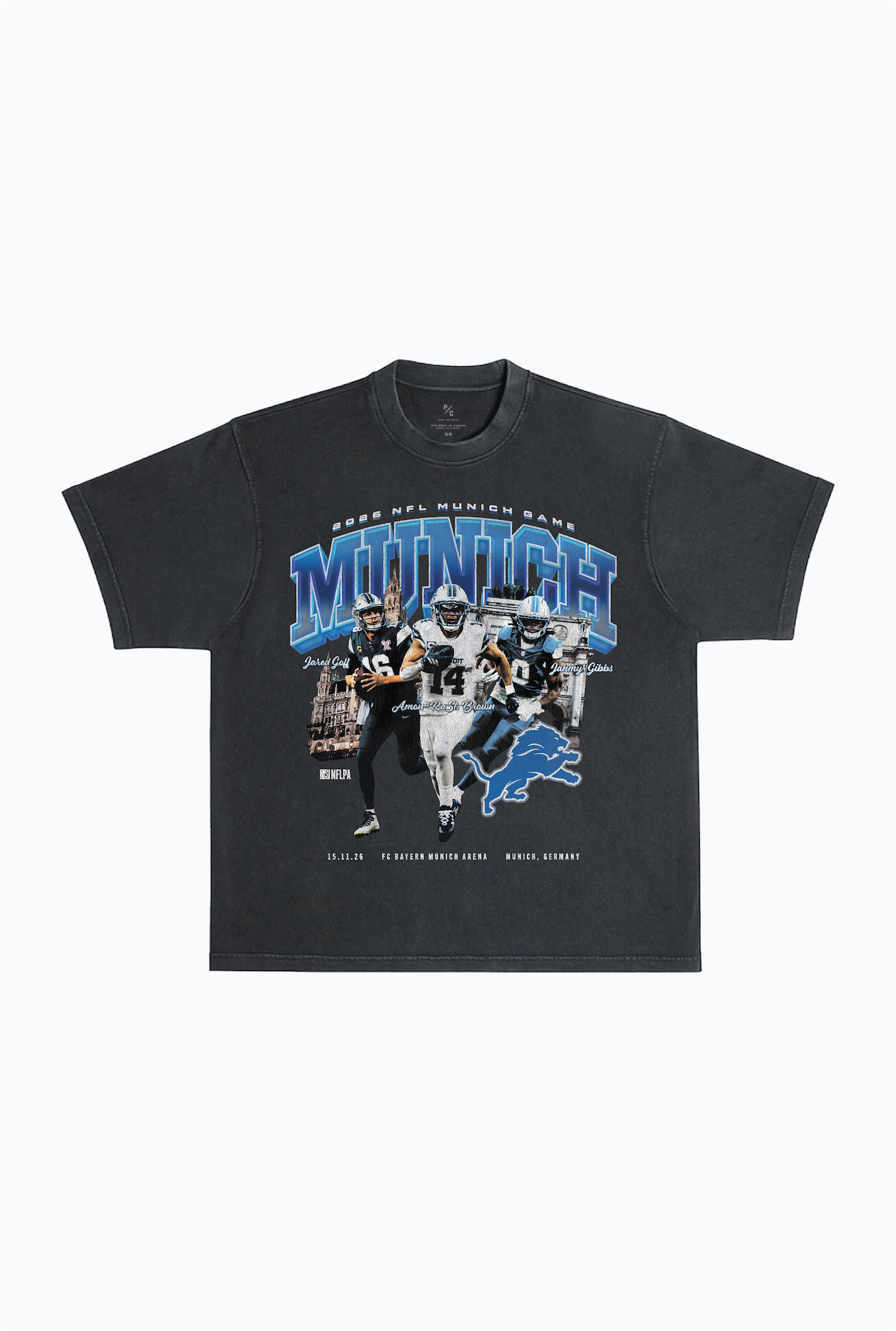 Detroit Lions Players Munich Heavyweight Garment Dyed T-Shirt - Black