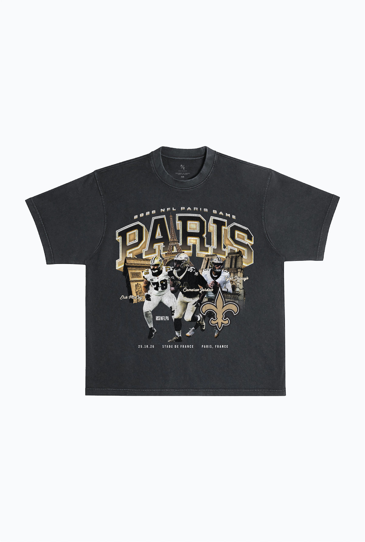 New Orleans Saints Paris Heavyweight Garment Dyed T-Shirt - Black