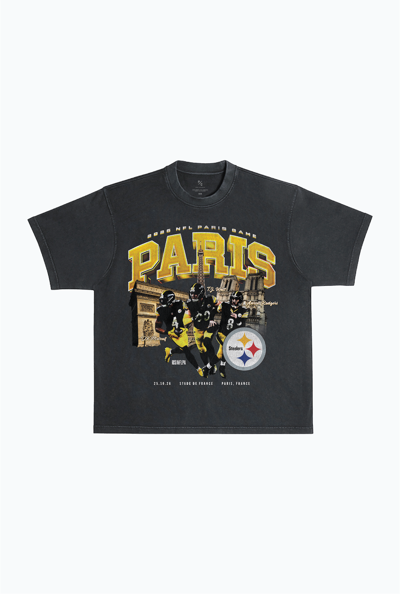 Pittsburgh Steelers Paris Heavyweight Garment Dyed T-Shirt - Black