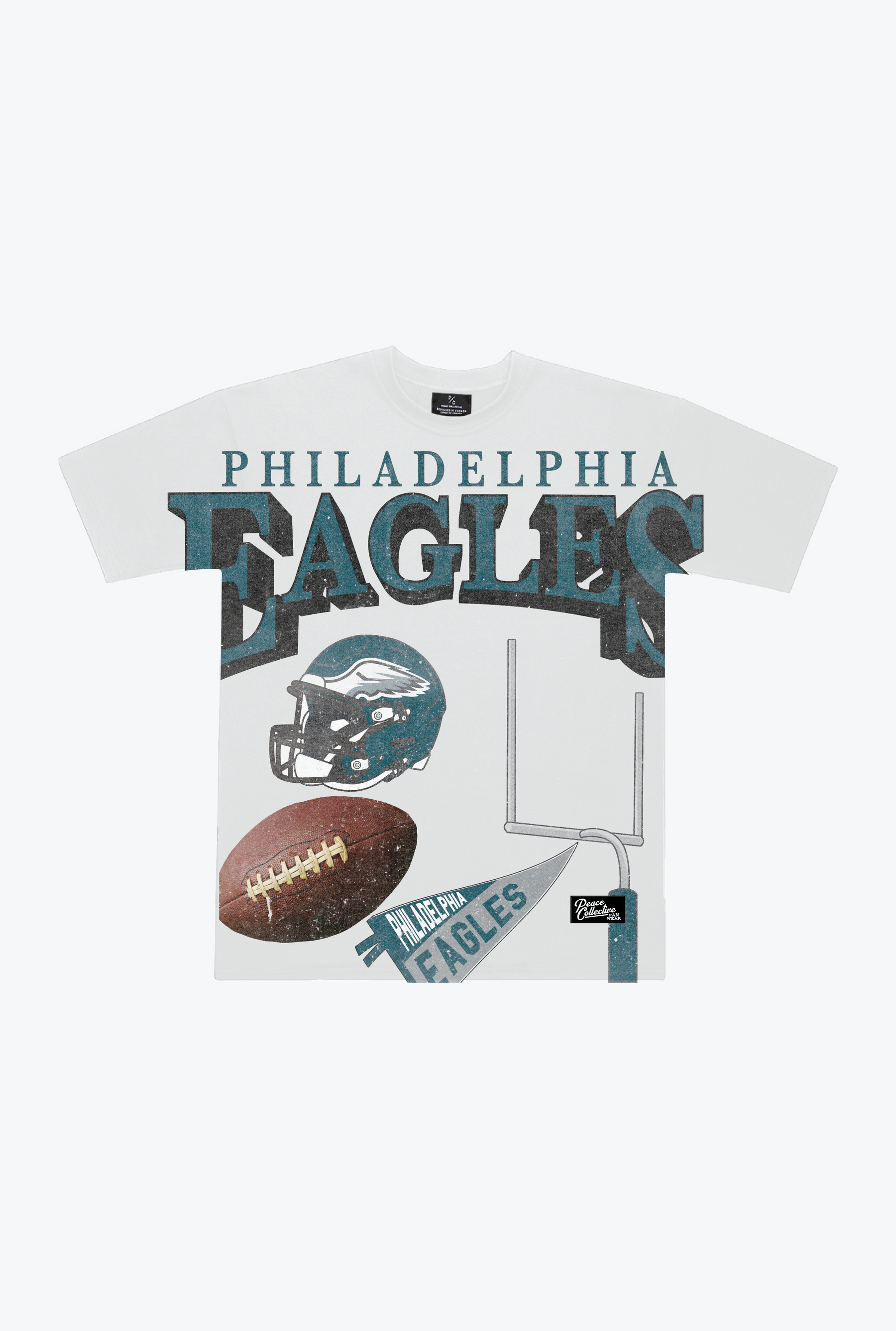 Philadelphia Eagles Vintage Clubhouse Oversized Print Heavyweight T-Shirt - White