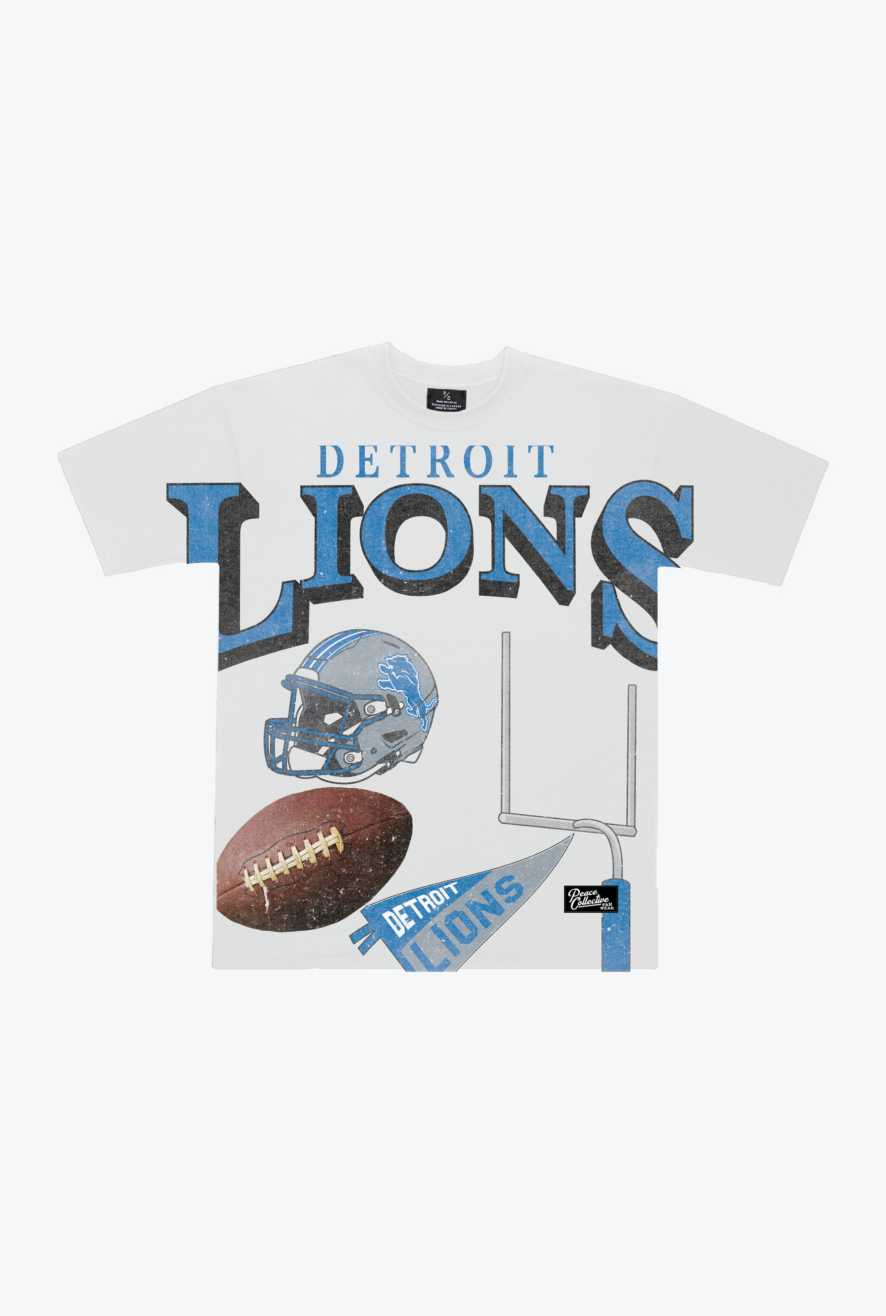 Detroit Lions Vintage Clubhouse Oversized Print Heavyweight T-Shirt - White