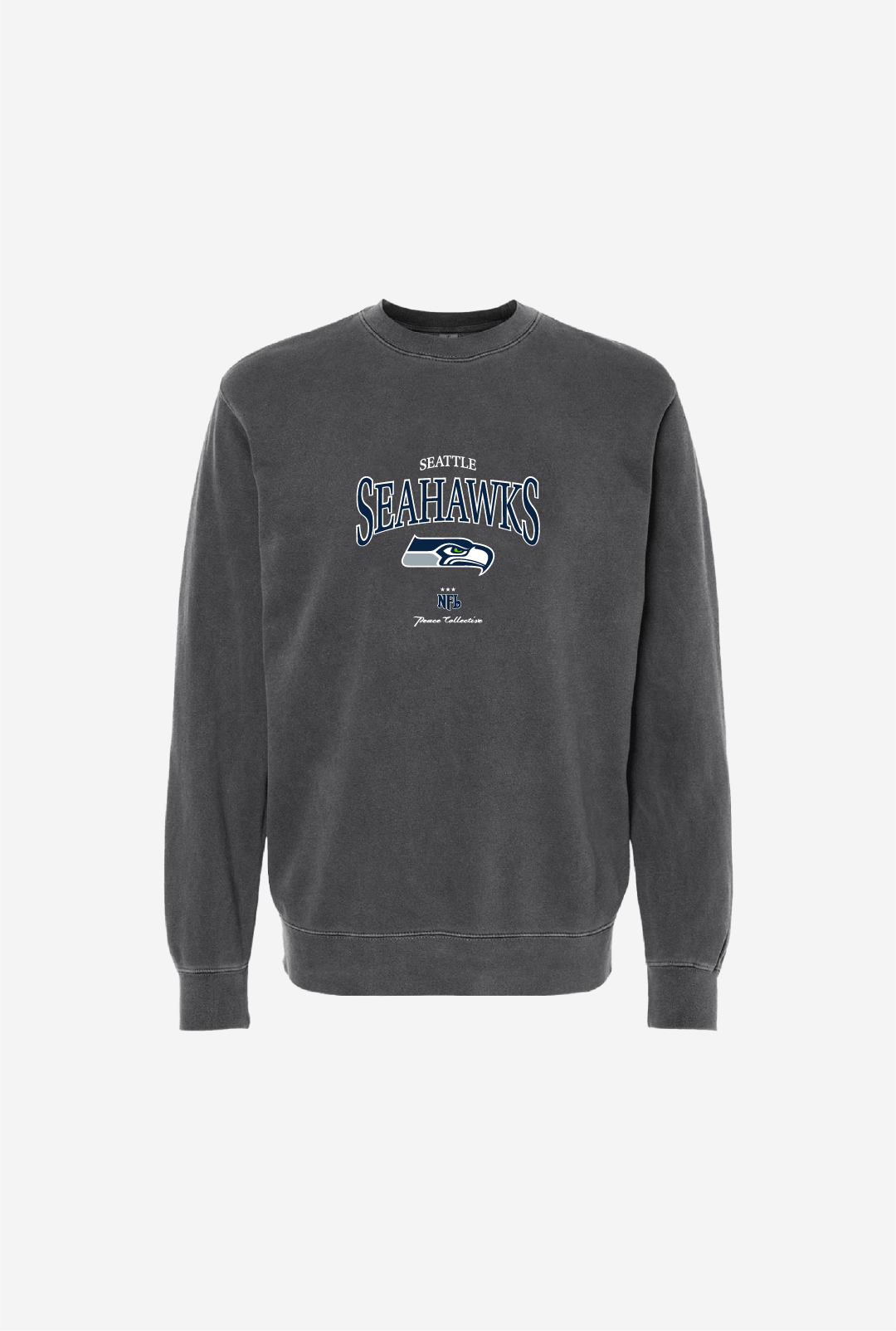 Seattle Seahawks Vintage Embroidered Pigment Dye Crewneck - Black