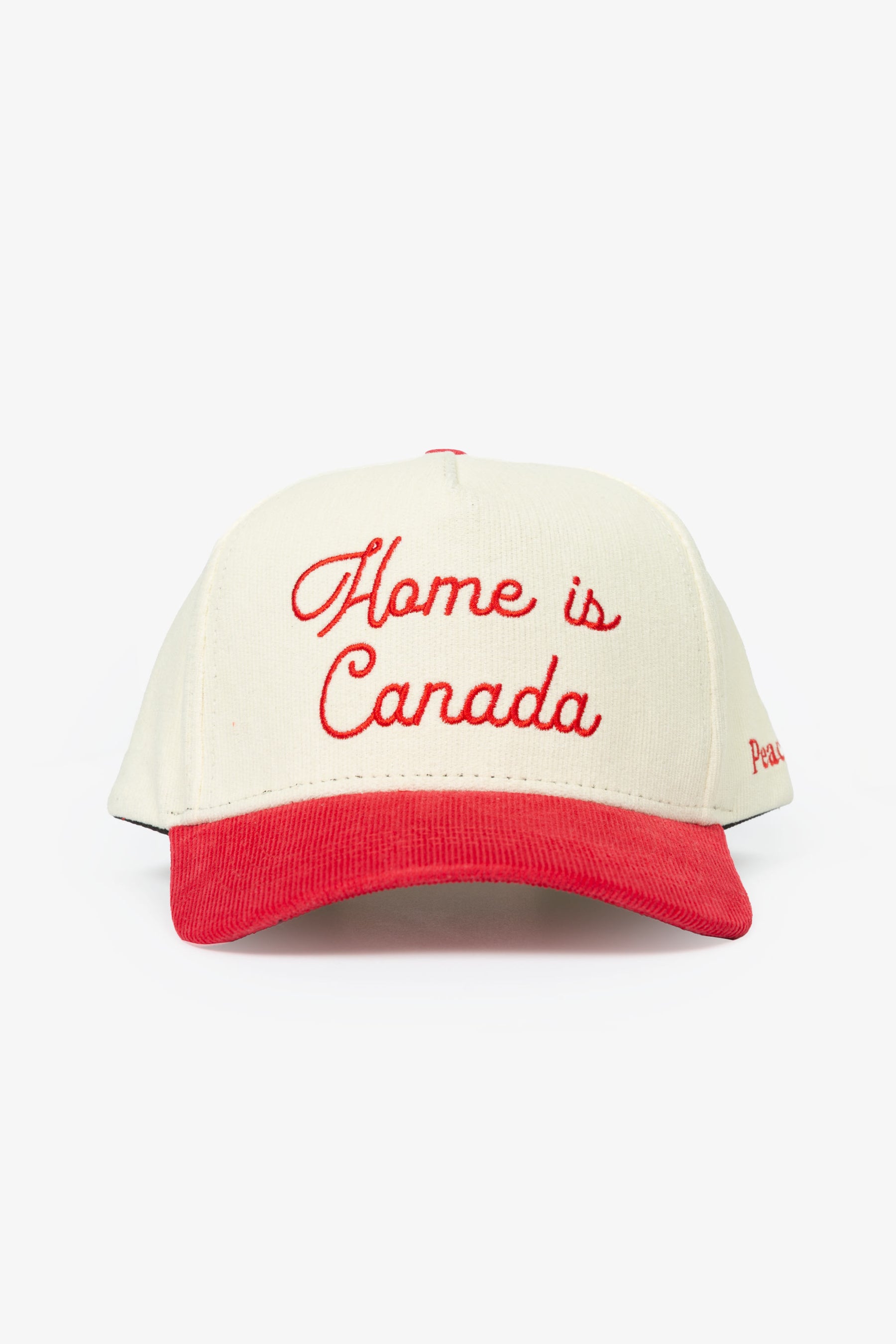 Home is Canada Corduroy A-Frame Cap - Ivory / Red