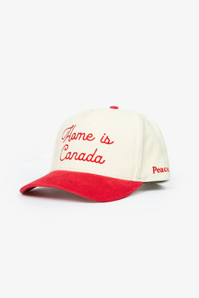 Home is Canada Corduroy A-Frame Cap - Ivory / Red