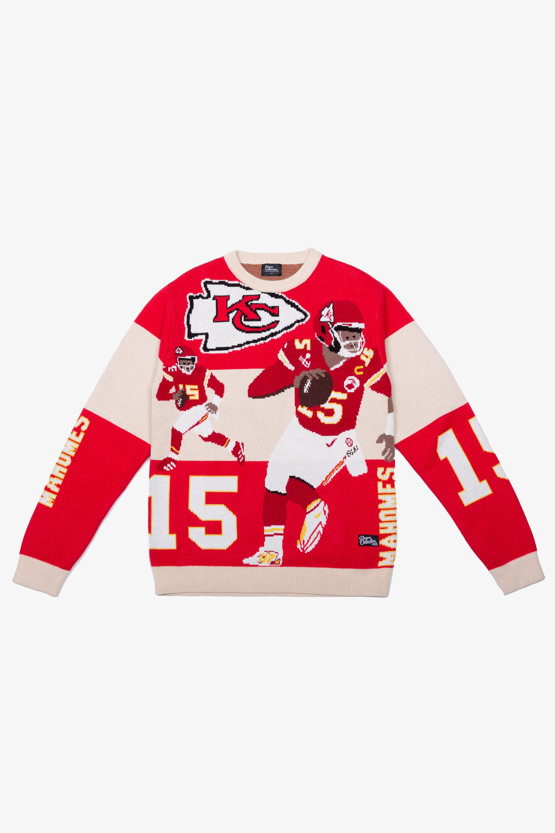 Suéter de punto de gran tamaño de Patrick Mahomes - Marfil / Rojo