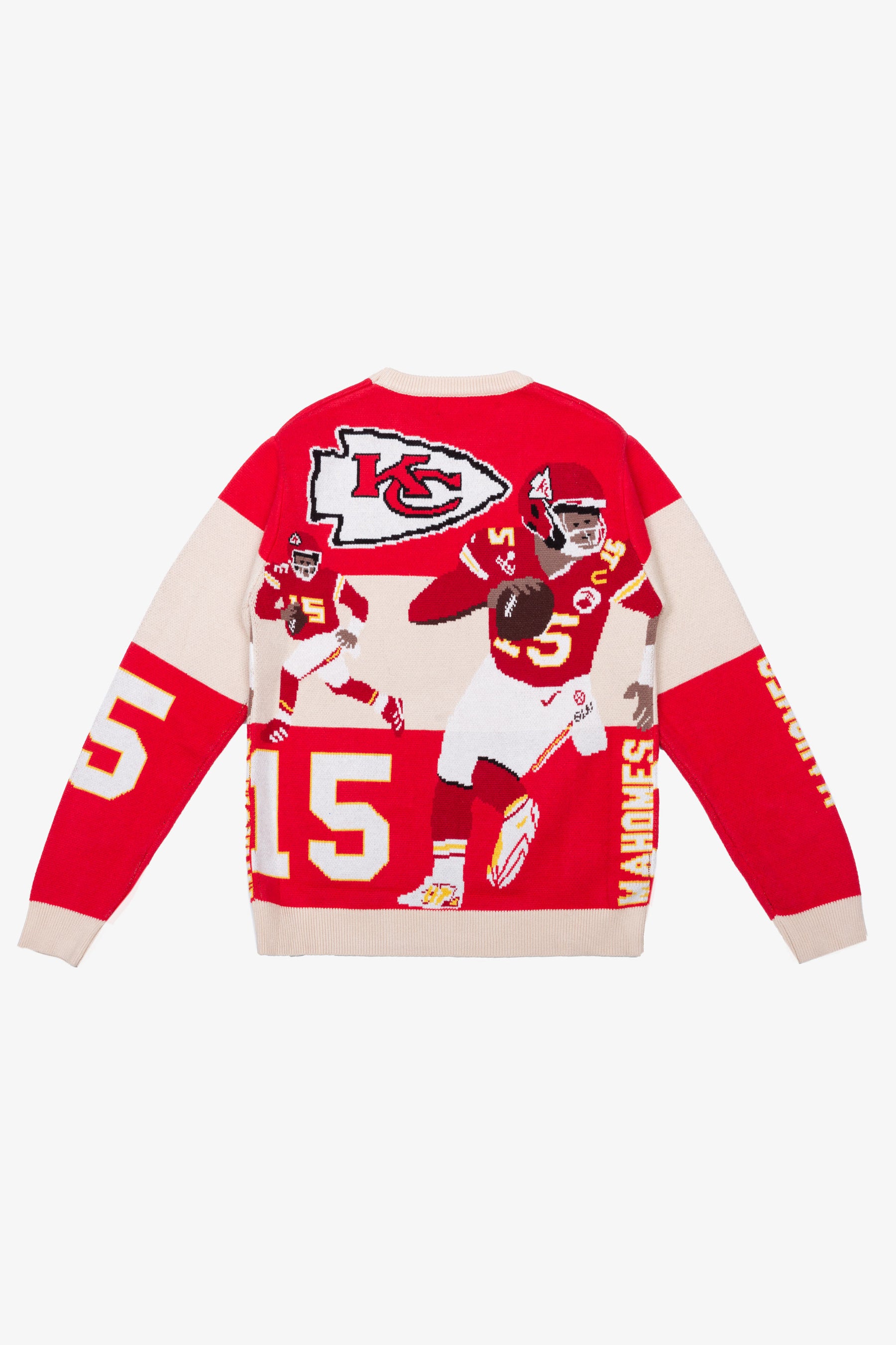 Suéter de punto de gran tamaño de Patrick Mahomes - Marfil / Rojo