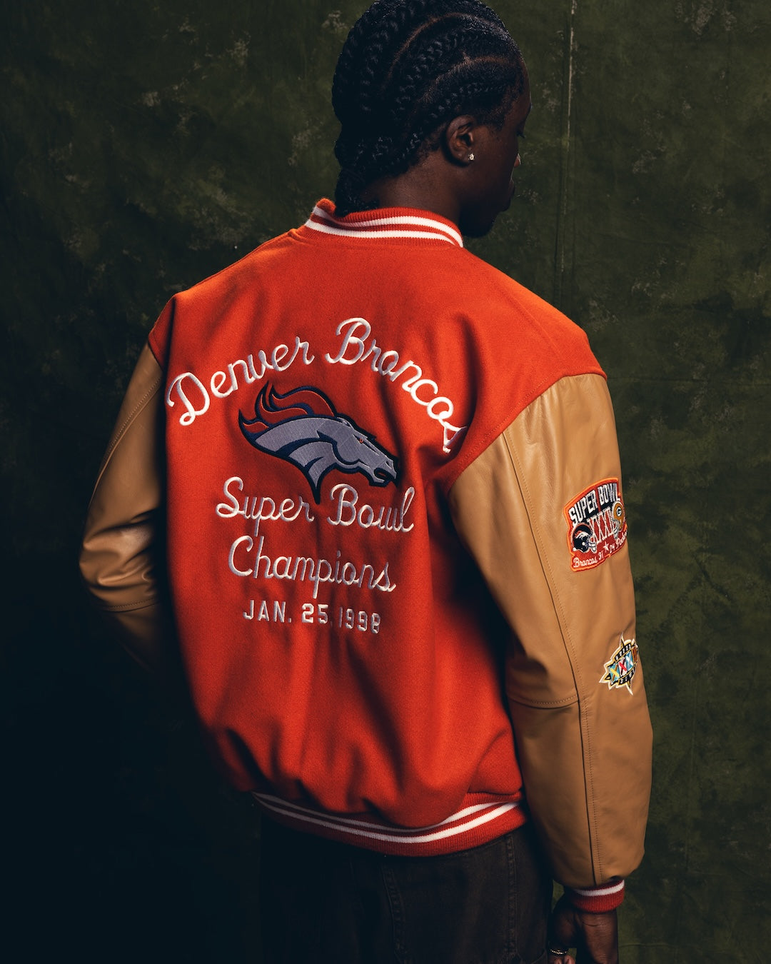 Super Bowl 1998 Denver Broncos vs. Green Bay Packers Varsity Jacket - Orange