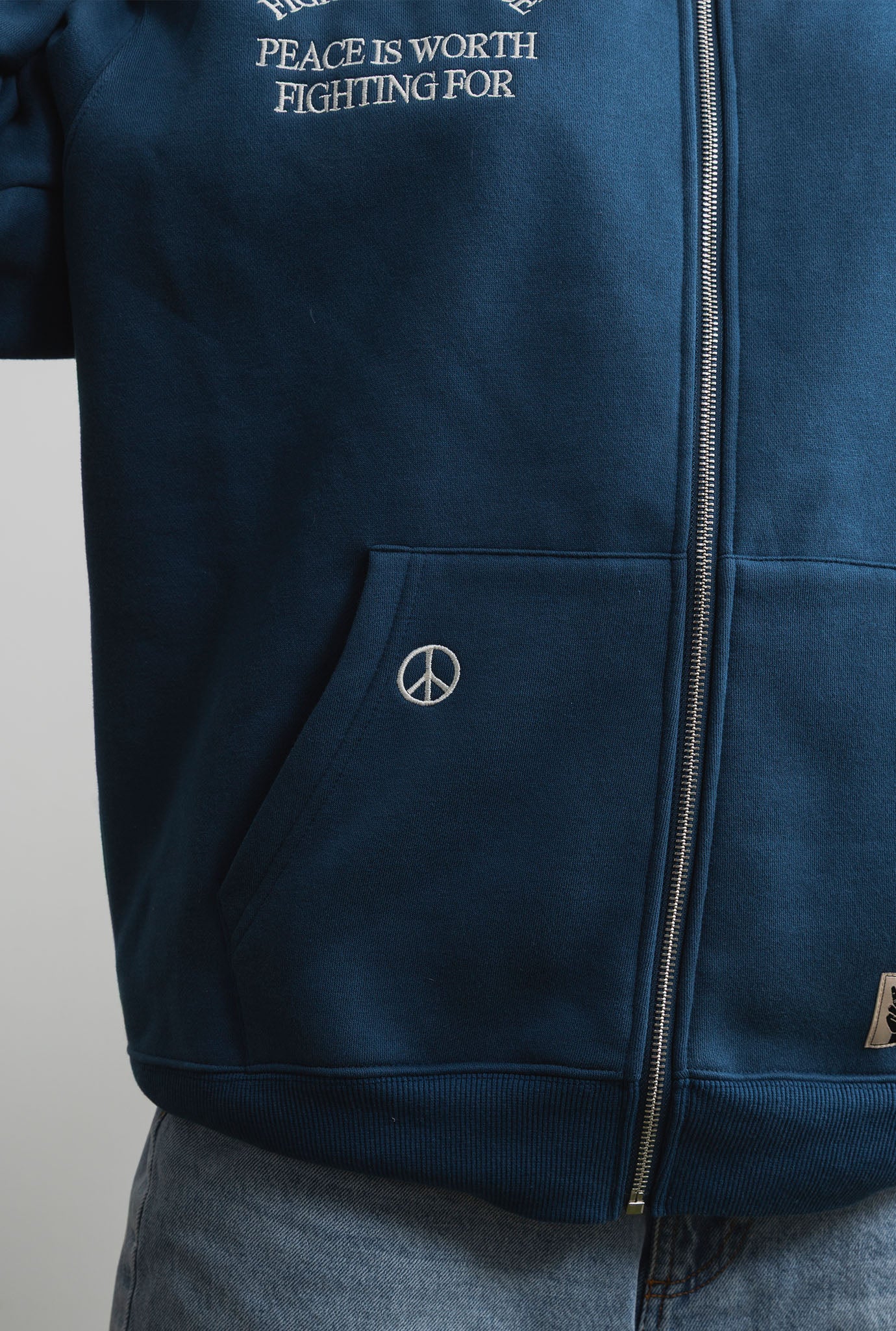 Peace Pigment Dye Heavyweight Full Zip Hoodie - Navy