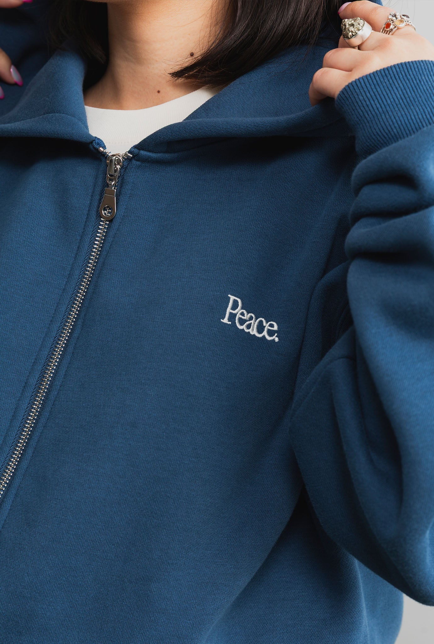 Peace Pigment Dye Heavyweight Full Zip Hoodie - Navy