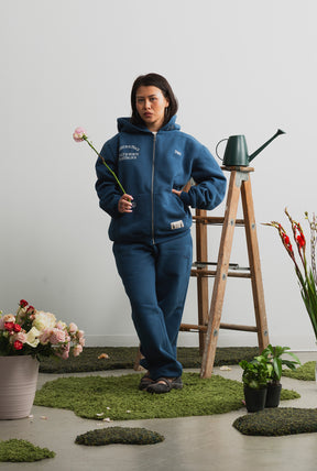 Peace Open Hem Pigment Dye Sweatpants - Navy