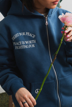 Peace Pigment Dye Heavyweight Full Zip Hoodie - Navy